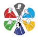 Illustratives Logo des Netzwerks Diklusion: Sechs unterschiedlich dargestellte Personen in bunten Segmenten (rot, grau, blau, gelb, dunkelblau, grün) strecken die Hände zur Mitte und legen sie übereinander – Symbol für Vielfalt, Zusammenhalt und Zusammenarbeit im Kontext digitaler Inklusion.